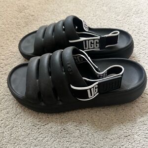 UGG Women Black Slide Sandals with Logo Strap